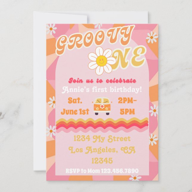 Groovy ONE Birthday Invitation (Front)