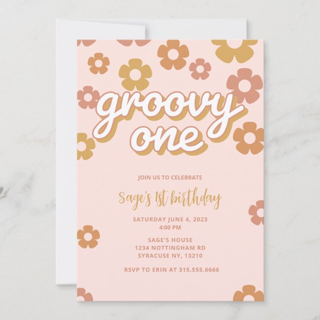 Groovy One Boho Daisy First Birthday Invitation  (Front)