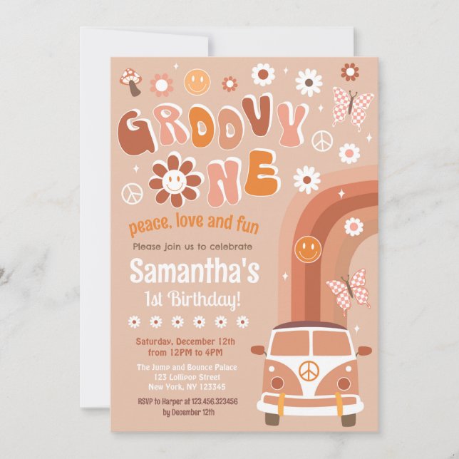 Groovy One Boho Retro 1st Birthday Invitations (Front)