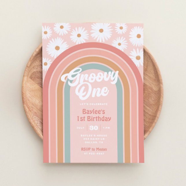 Groovy One Boho Retro Daisy 1st Birthday Party Invitation (Creator Uploaded)