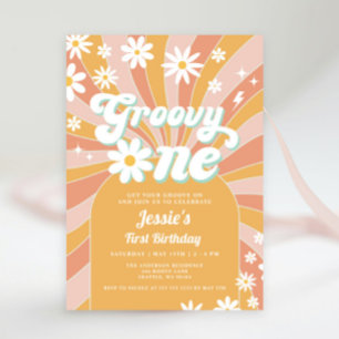 Groovy One Boho Retro Daisy Sunshine 1st Birthday Invitation