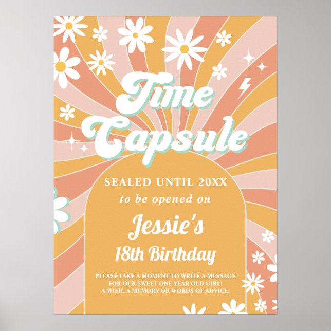 Groovy One Boho Sunshine 1st Birthday Time Capsule Poster (Front)