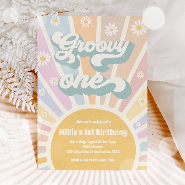Groovy One Boho Sunshine Daisy Birthday Party Invitation (Creator Uploaded)