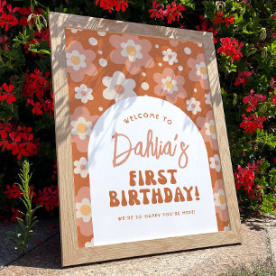 Groovy One Daisy 1st Birthday Party Welcome Sign