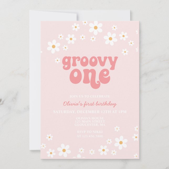 Groovy One daisy boho floral first birthday Invitation (Front)