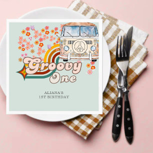 Groovy One daisy boho floral Van 1st birthday  Napkin