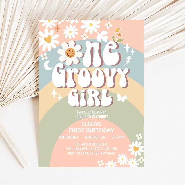 Groovy ONE Daisy Hippie 70's Retro 1st Birthday Invitation (Creator Uploaded)