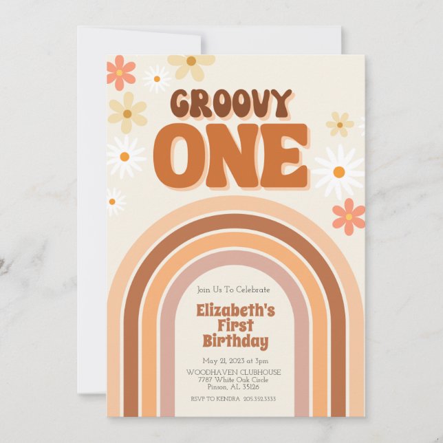GROOVY ONE first birthday invitation  (Front)