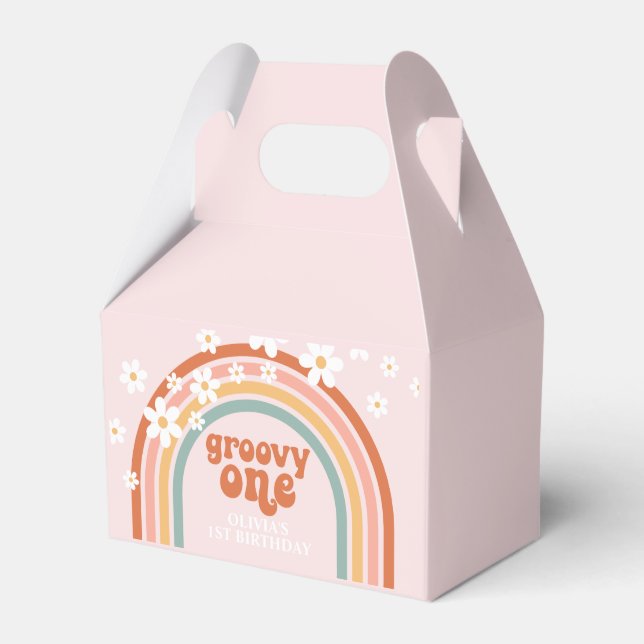 Groovy One hippie daisy rainbow 1st birthday Favou Favor Box (Front Side)