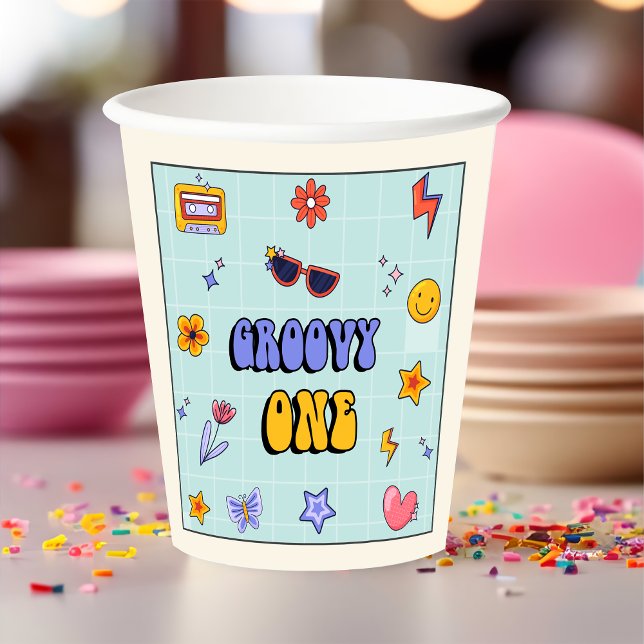 Groovy One Hippie Retro Birthday Party  Paper Cups (Creator Uploaded)