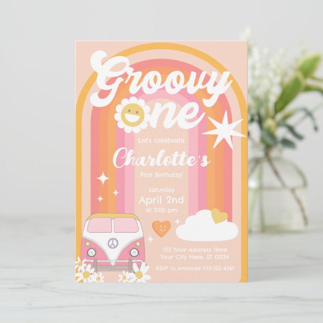 Groovy One Invitation, Groovy Birthday Invitation (Standing Front)