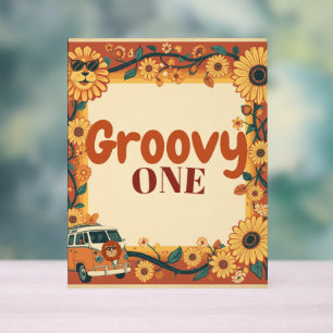 Groovy One Lion Birthday Retro 70s First Birthday Acrylic Sign