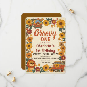 Groovy One Lion Birthday Retro 70s First Birthday Save The Date