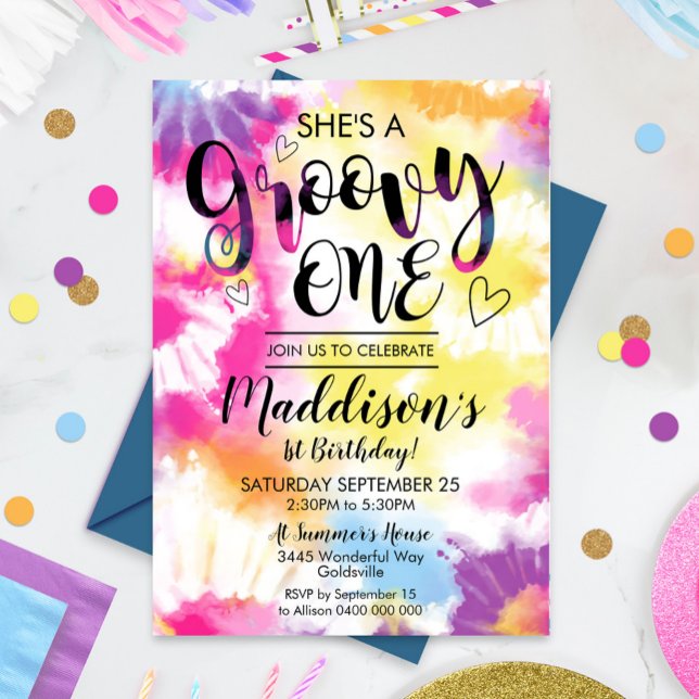 Groovy One Party Invitation Hippy Tie Dye (Creator Uploaded)