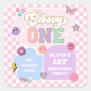 Groovy One Preppy Patch 1st Birthday Party Square Sticker