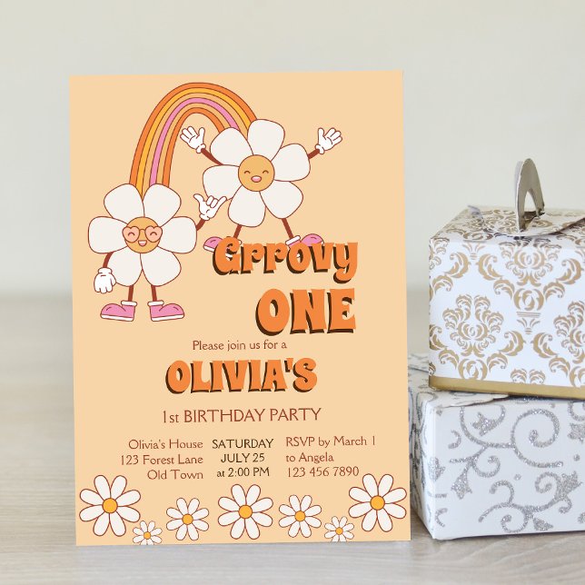 Groovy one Retro 70ies  boho daisy birthday Invitation (Creator Uploaded)