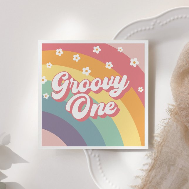 Groovy One Retro 70s Rainbow Daisy 1st Birthday  Napkin (Creator Uploaded)