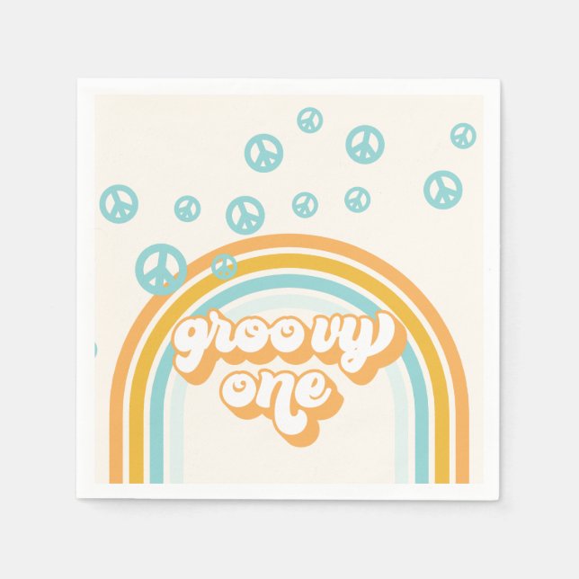 Groovy One Retro Boy 1st Birthday Napkin (Front)
