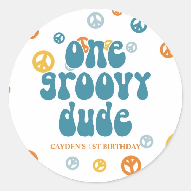 Groovy One Retro Boy birthday Paper Plates Classic Round Sticker (Front)