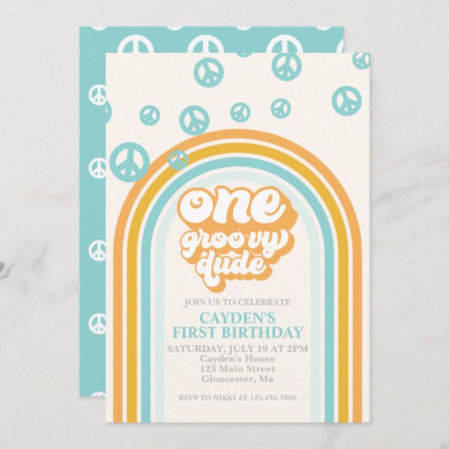 Groovy One Retro Boy First Birthday Invitation (Front/Back)