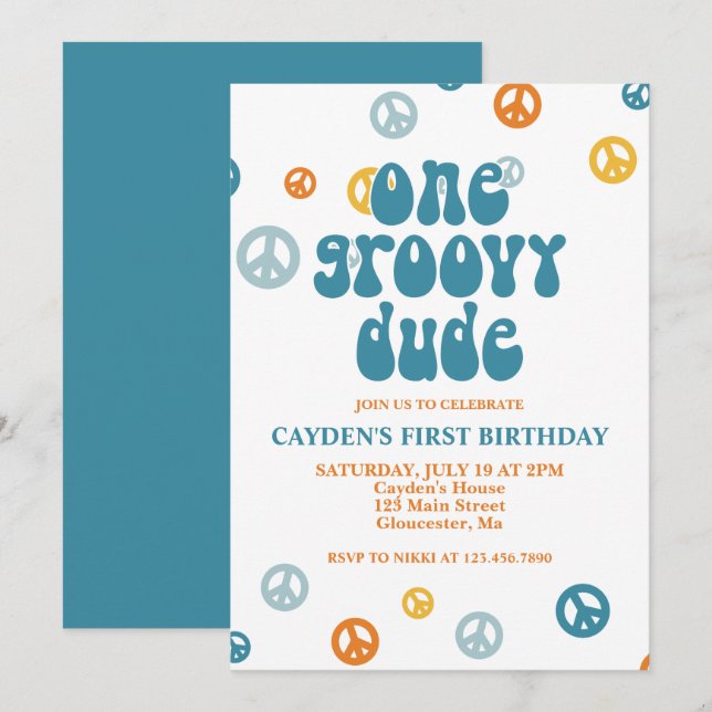Groovy One Retro Boy First Birthday Invitation (Front/Back)