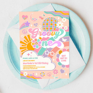 Groovy One Retro Daisy 1st Birthday Invitation