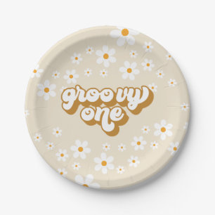 Groovy One Retro Daisy 1st Birthday Paper Plate