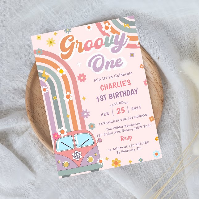 Groovy One Retro Daisy 1st Birthday Party Invitation (Creator Uploaded)