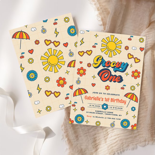 Groovy One Retro Daisy Birthday Party  Invitation (Creator Uploaded)