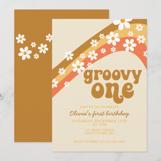 Groovy One Retro daisy boho floral first birthday  Invitation (Front/Back)
