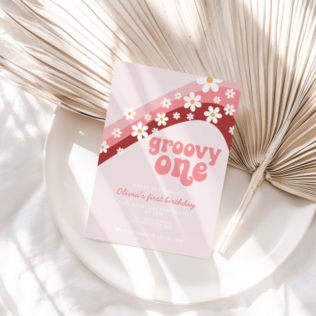 Groovy One Retro daisy boho floral first birthday Invitation (Creator Uploaded)