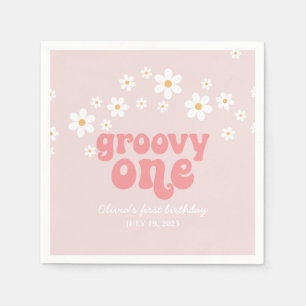 Groovy One Retro daisy boho floral first birthday Napkin