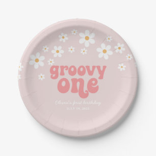 Groovy One Retro daisy boho floral first birthday Paper Plate
