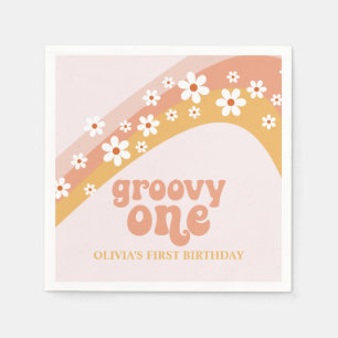 Groovy One Retro Daisy Boho Rainbow Napkins
