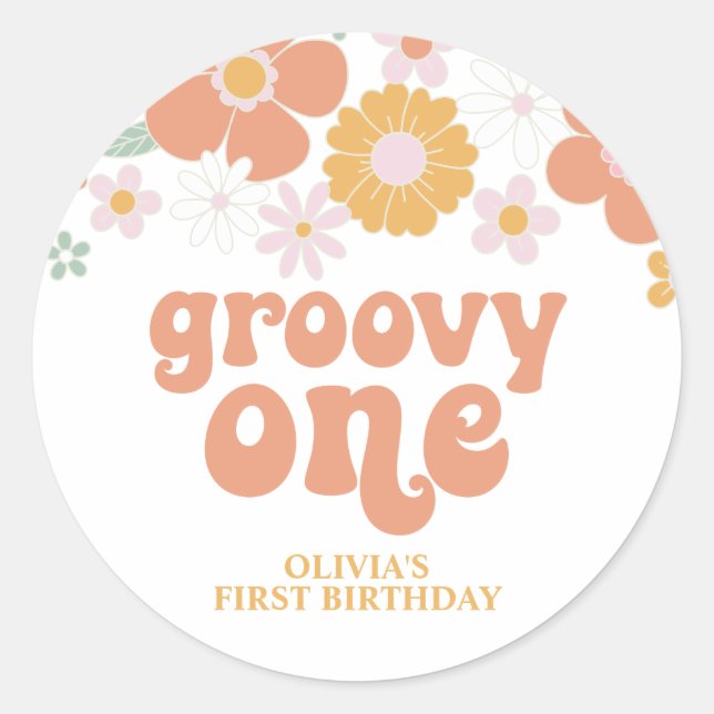 Groovy One Retro Floral first birthday Classic Rou Classic Round Sticker (Front)