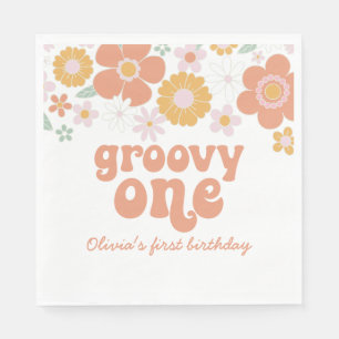 Groovy One Retro Floral first birthday Napkins