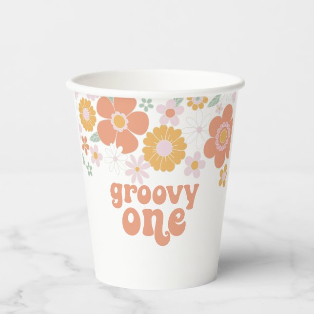 Groovy One Retro Floral first birthday Paper Cups (Front)