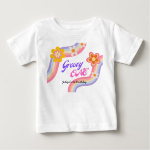 Groovy One Retro Rainbow 1st Birthday Baby T-Shirt