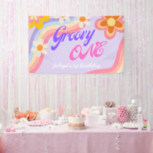 Groovy One Retro Rainbow 1st Birthday Banner