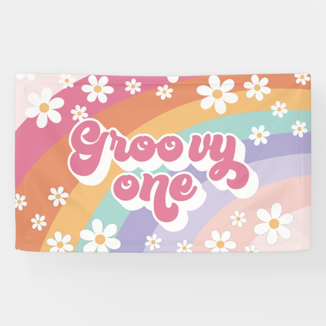 Groovy One Retro Rainbow 1st Birthday Banner (Horizontal)