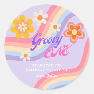 Groovy One Retro Rainbow 1st Birthday  Classic Round Sticker