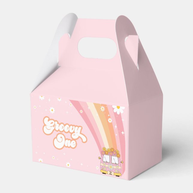 Groovy One Retro Rainbow 1st Birthday Favor Box (Front Side)