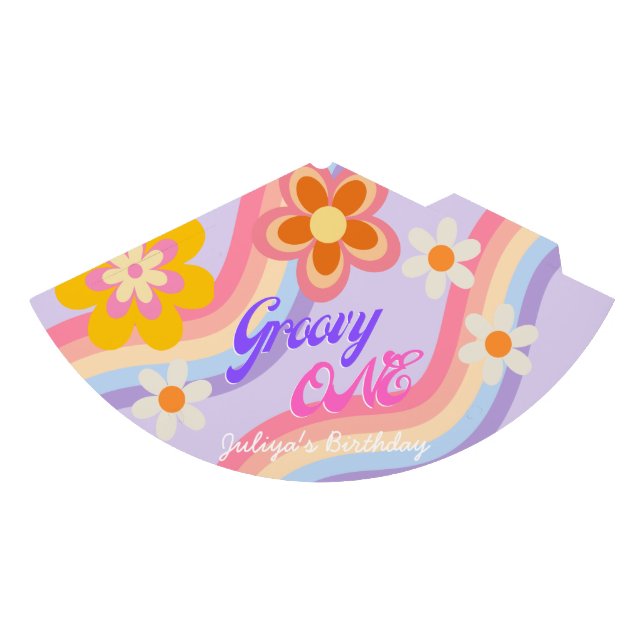 Groovy One Retro Rainbow 1st Birthday Party Hat (Front)