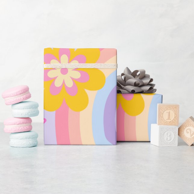 Groovy One Retro Rainbow 1st Birthday  Wrapping Paper (Baby Shower)