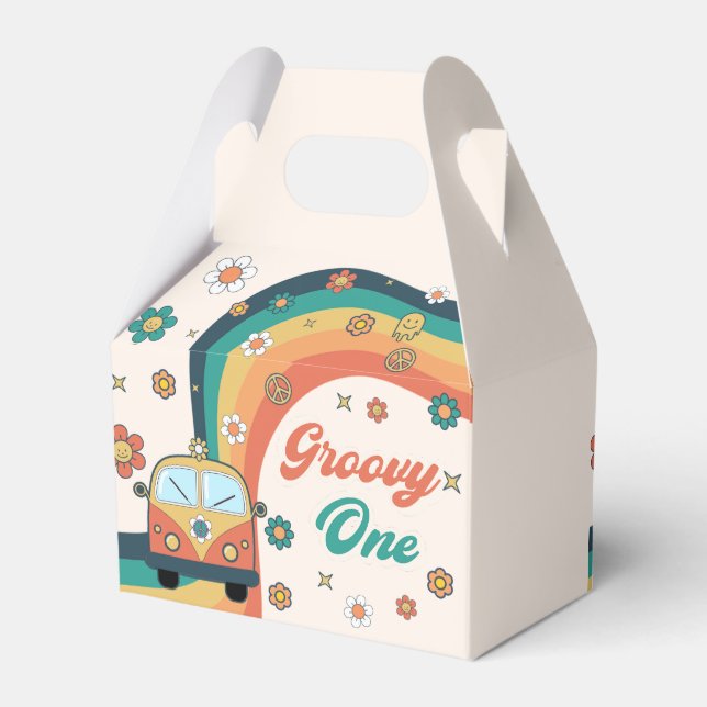 Groovy One Retro Rainbow Birthday Party  Favor Box (Back Side)