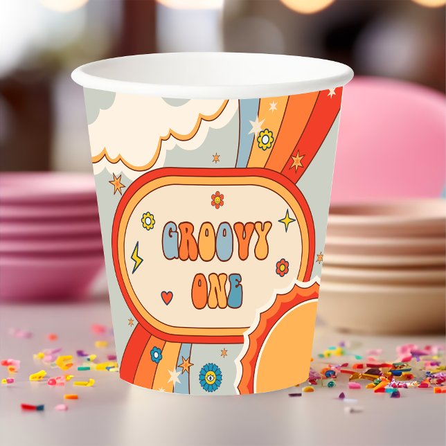 Groovy One Retro Rainbow  Birthday Party  Paper Cups (Creator Uploaded)