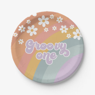 Groovy One Retro Rainbow Paper Plates