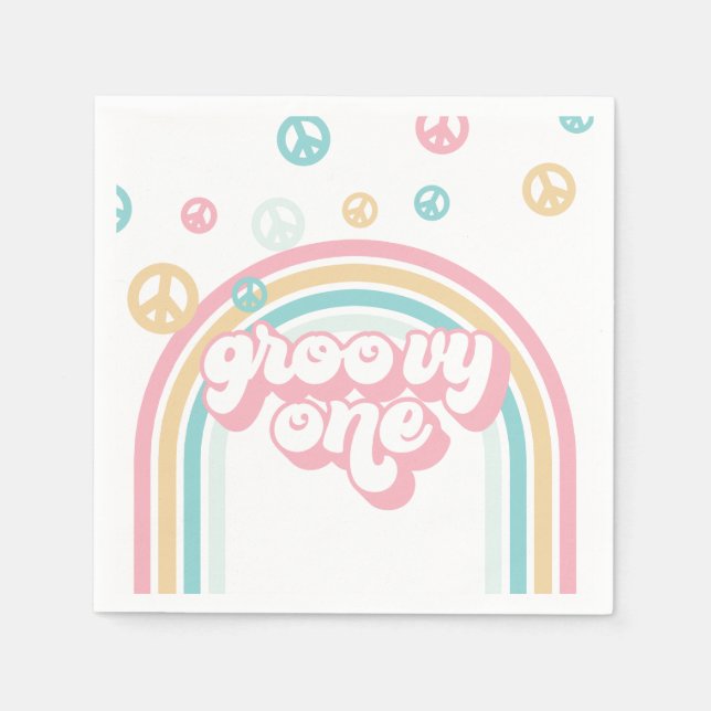Groovy One Retro Summer Rainbow Napkin (Front)