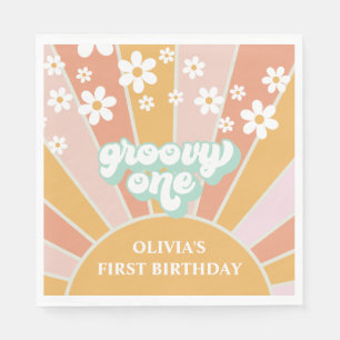 Groovy One Retro Sunshine daisy boho Paper Plate Napkin