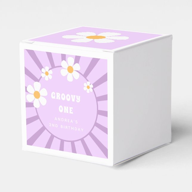 Groovy One Retro Sunshine Girl Second Birthday  Favor Box (Front Side)
